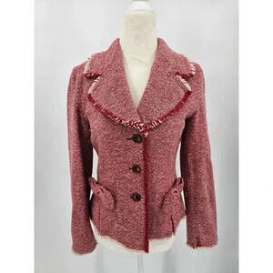 Elevenses Women's 4 Red Wool Holiday Bow Jacket/Blazer Anthropologie